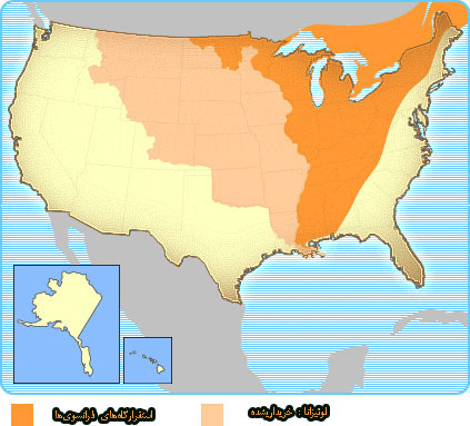 نقشه‌ای از استقرارگاه‌های فرانسوی‌ها در آمریکا
